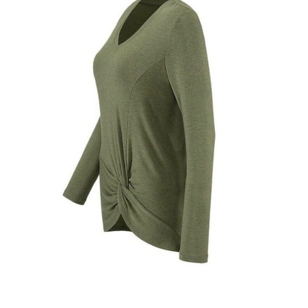 Cabi Reveal Tee in Sage L Long Sleeve Knotted Top